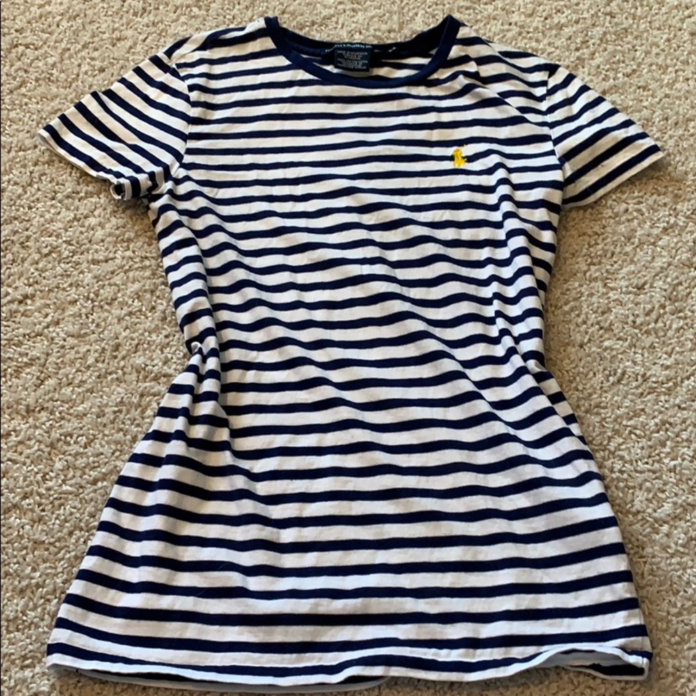 navy and white striped polo tee!